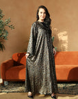Printed Foil Abaya - Cheetah print