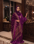 Magenta Heirloom - Luxury Velvet Shawl Abaya Set