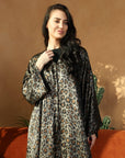 Printed Foil Abaya - Cheetah print