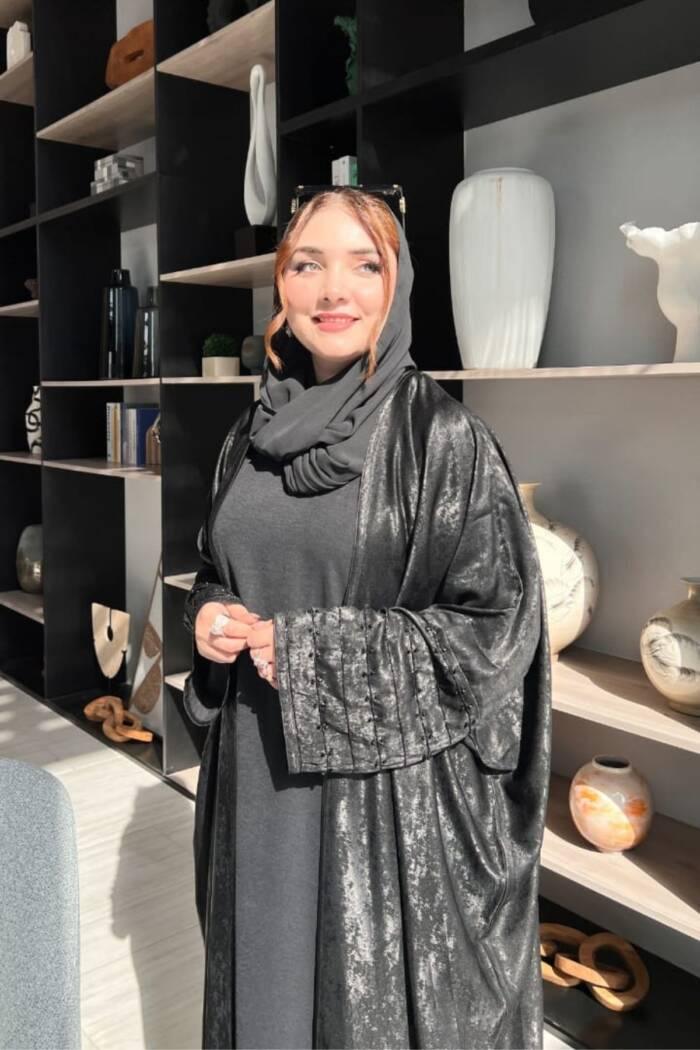 Dazzle Open Abaya - Midnight