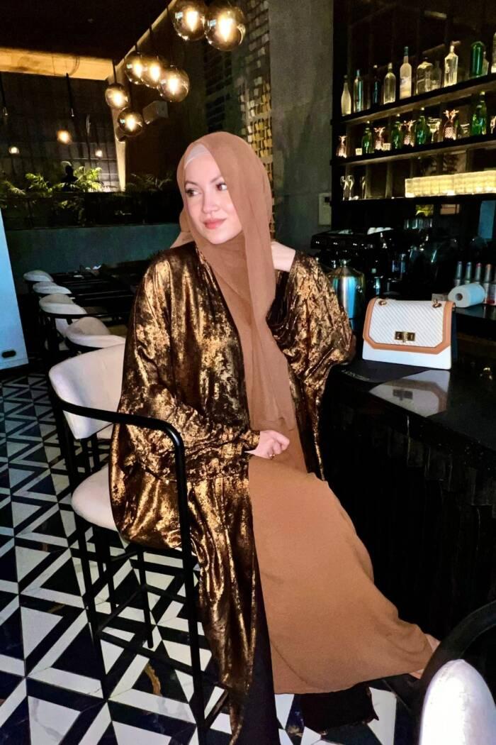 Dazzle Open Abaya - Golden Sand