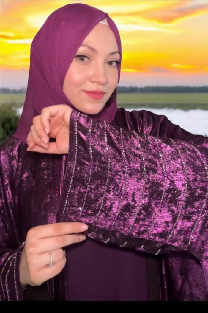 Dazzle Open Abaya - Twilight Plum