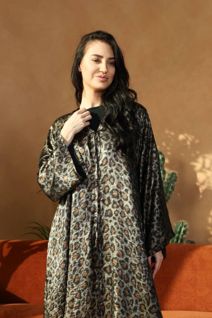 Printed Foil Abaya - Cheetah print