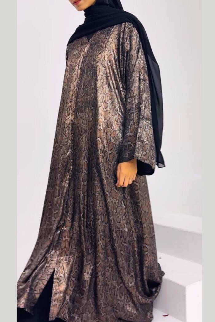 Printed Foil Abaya - Snake print
